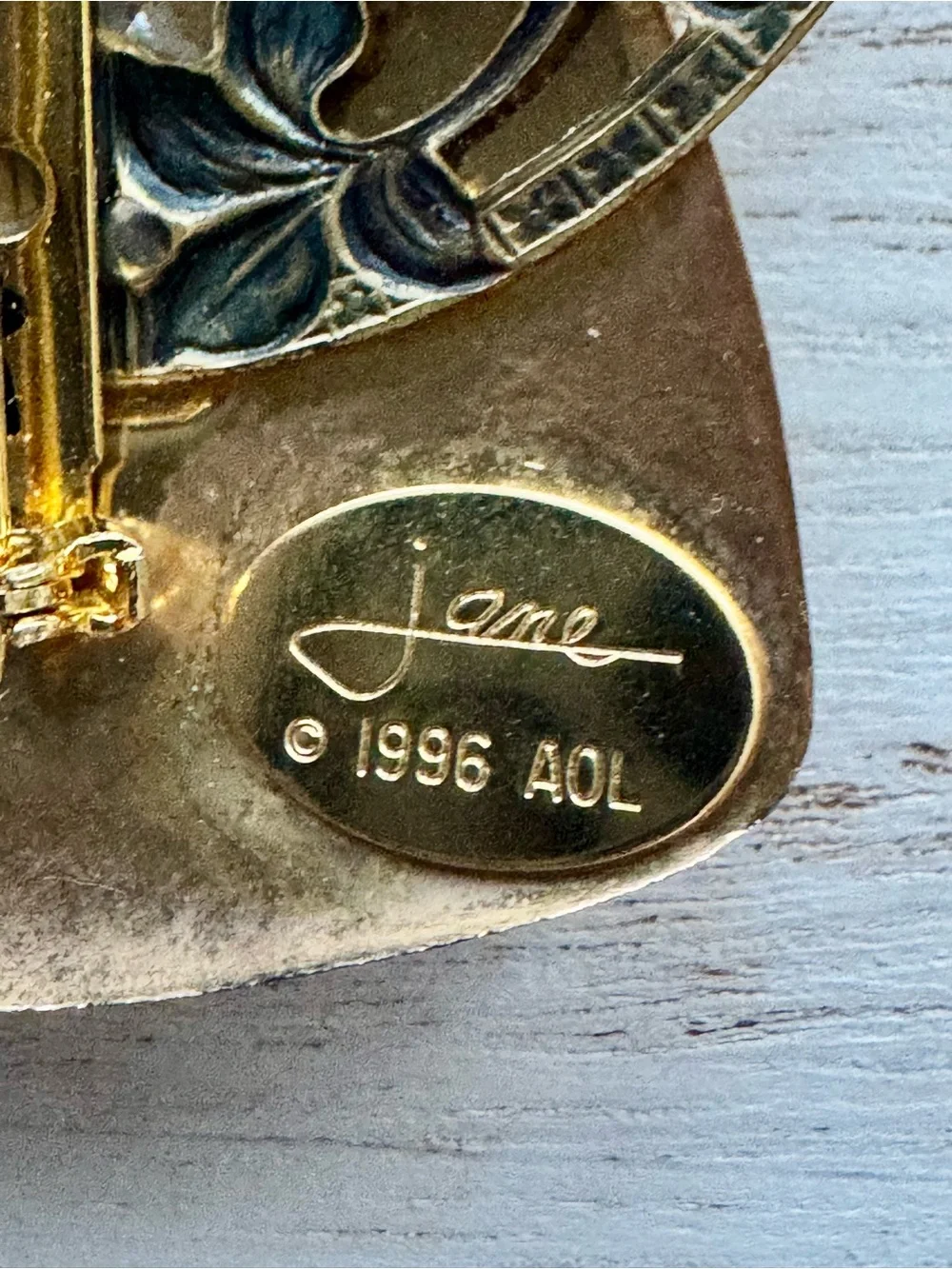 Vintage Gold Butterfly Angel Accent with Pearl 1996 signed